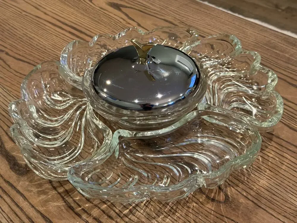 6pc 1950's Kromex Lazy Susan 4 Swirl Dishes w/Covered Center Bowl
